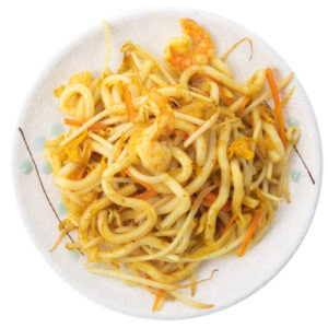 noodles di grano tenero con curry e gamberi